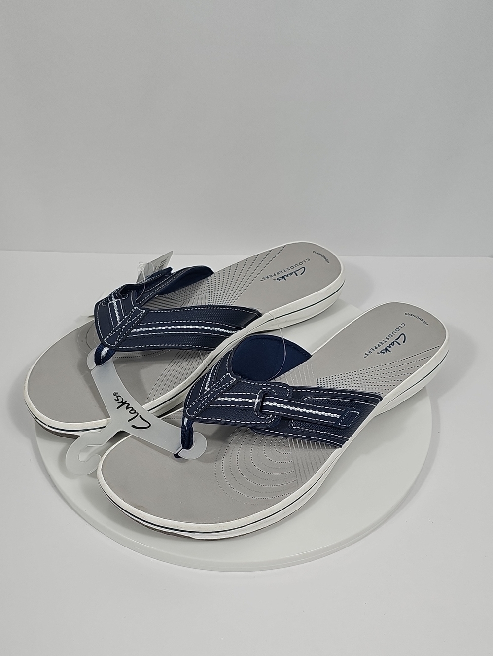 Clarks Cloudsteppers Brinkley Jazz Flip Flop Sandals Cushion Soft Navy 12 NWT - Picture 10 of 13